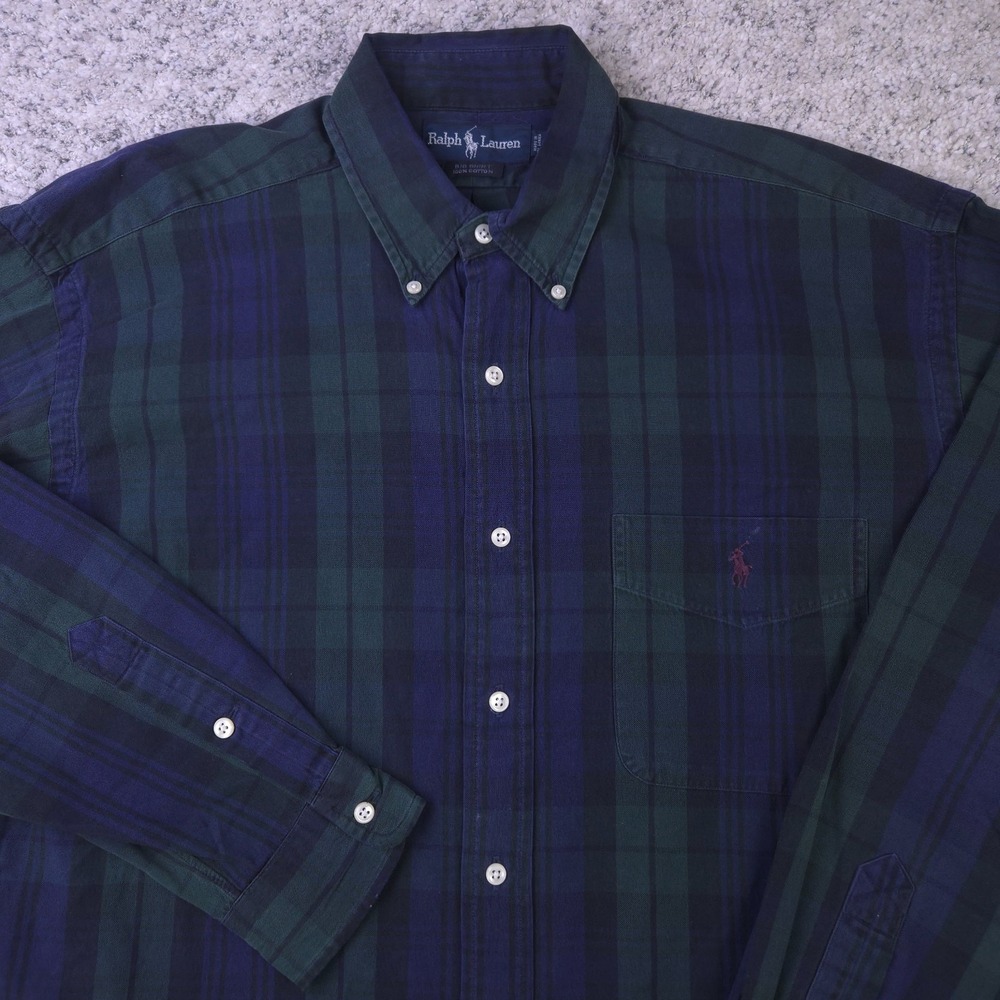 Polo Ralph Lauren Big Shirt Men Medium Tartan Plaid Long Sleeve Button Pony Logo - Picture 1 of 9